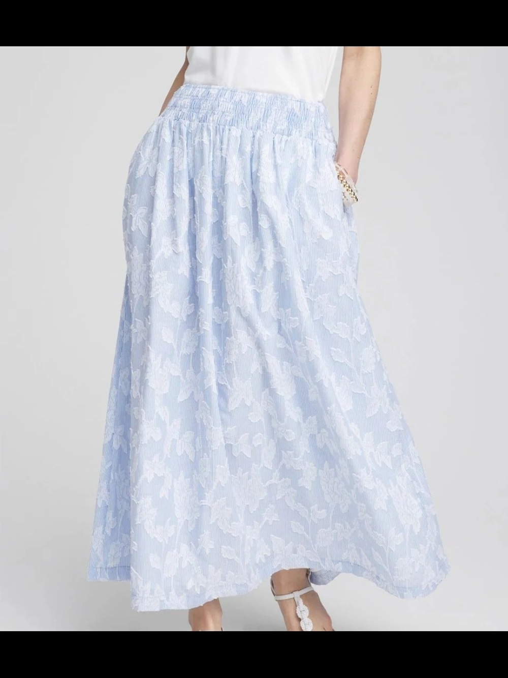 Chico’s Skirt Size 4 XXL Floral Jacquard Maxi Pull-On Elastic Waist Pockets $129